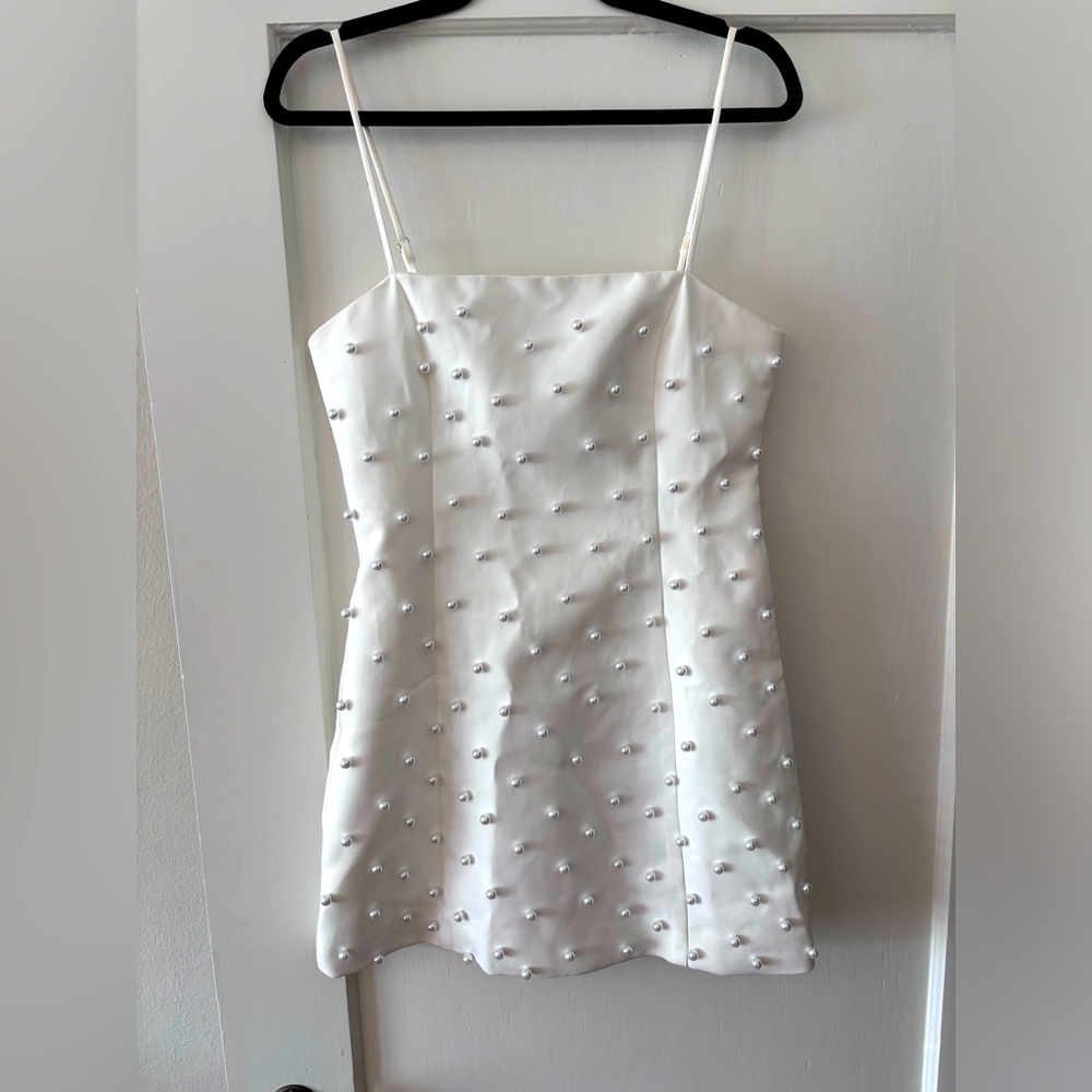 Nasty Gal White Pearl-Embellished Mini Dress